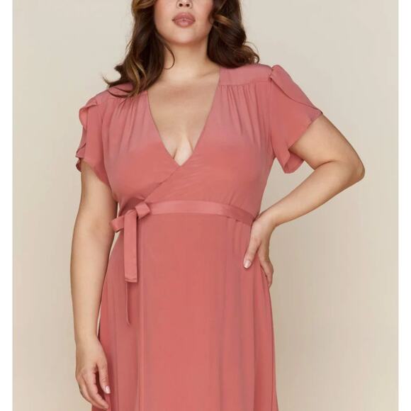 Christy Dawn Women's The Autumn Midi Wrap Dress Dusty Rose Silk Balletcore SZ M - Picture 13 of 13